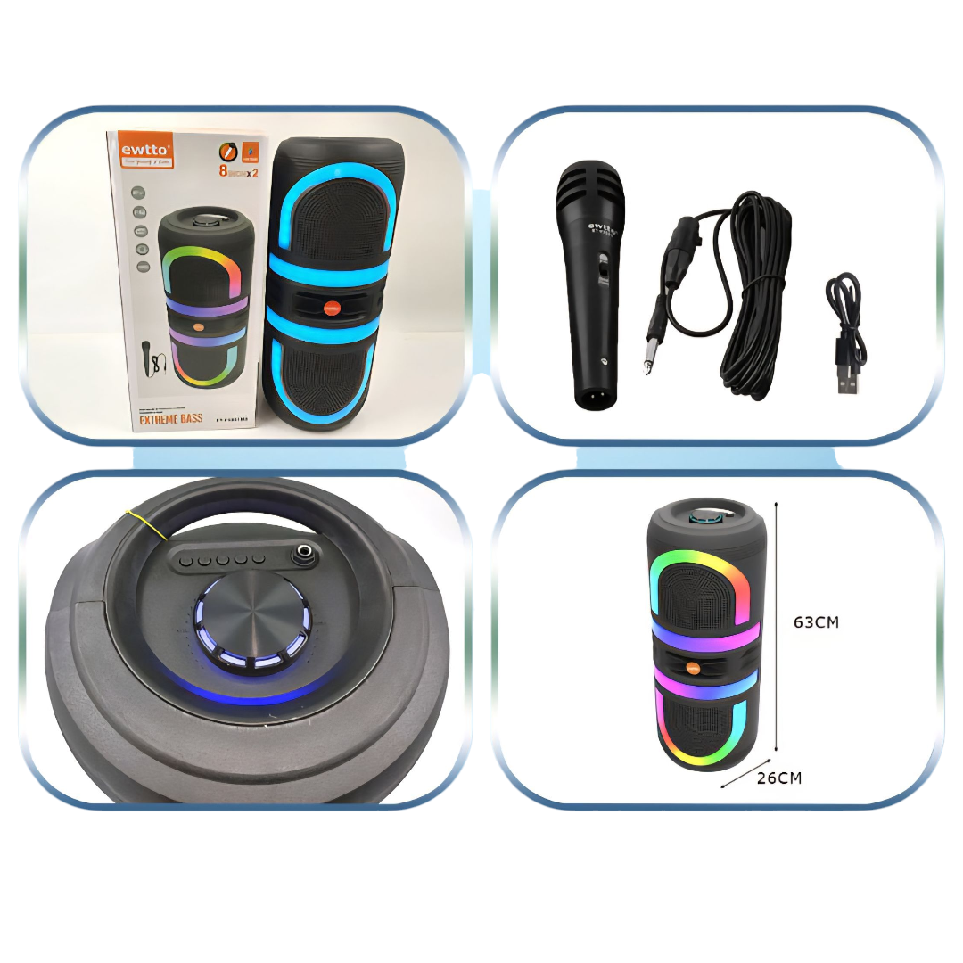 Torre de Sonido Portátil Ewtto ET-P5801MB con Micrófono y Luces RGB