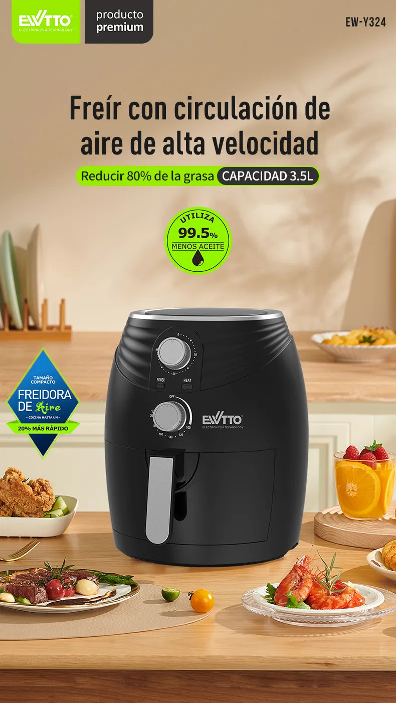 Freidora de Aire Ewtto EW-Y324 – 3.5 L / 1.2 kg – Cocina saludable sin aceite