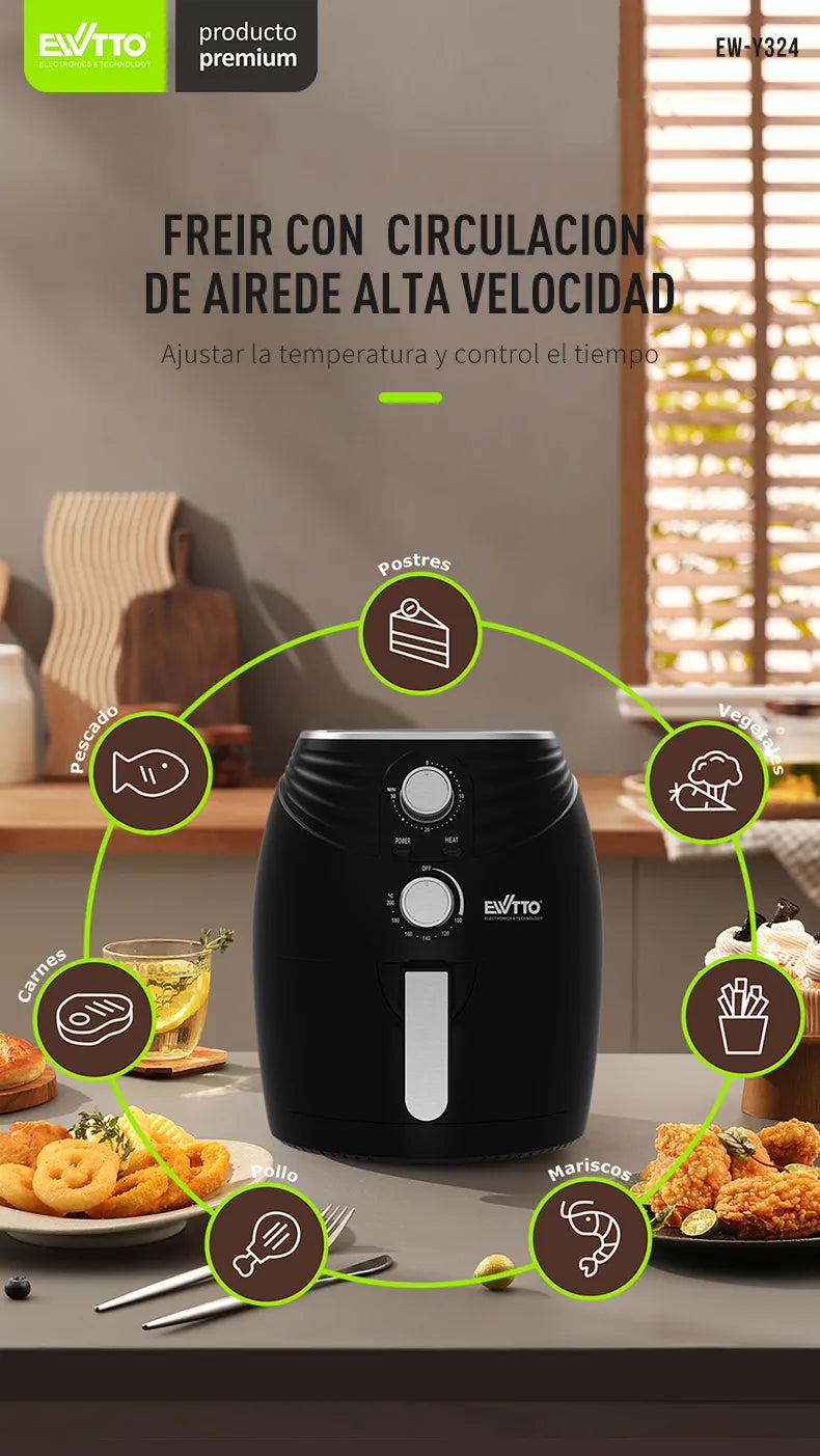 Freidora de Aire Ewtto EW-Y324 – 3.5 L / 1.2 kg – Cocina saludable sin aceite