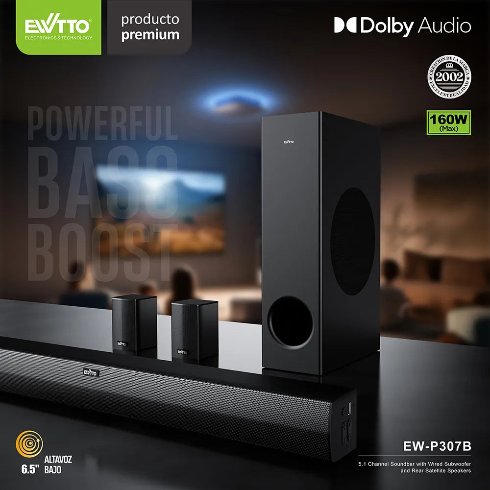 Barra de Sonido con Woofer Ewtto P307