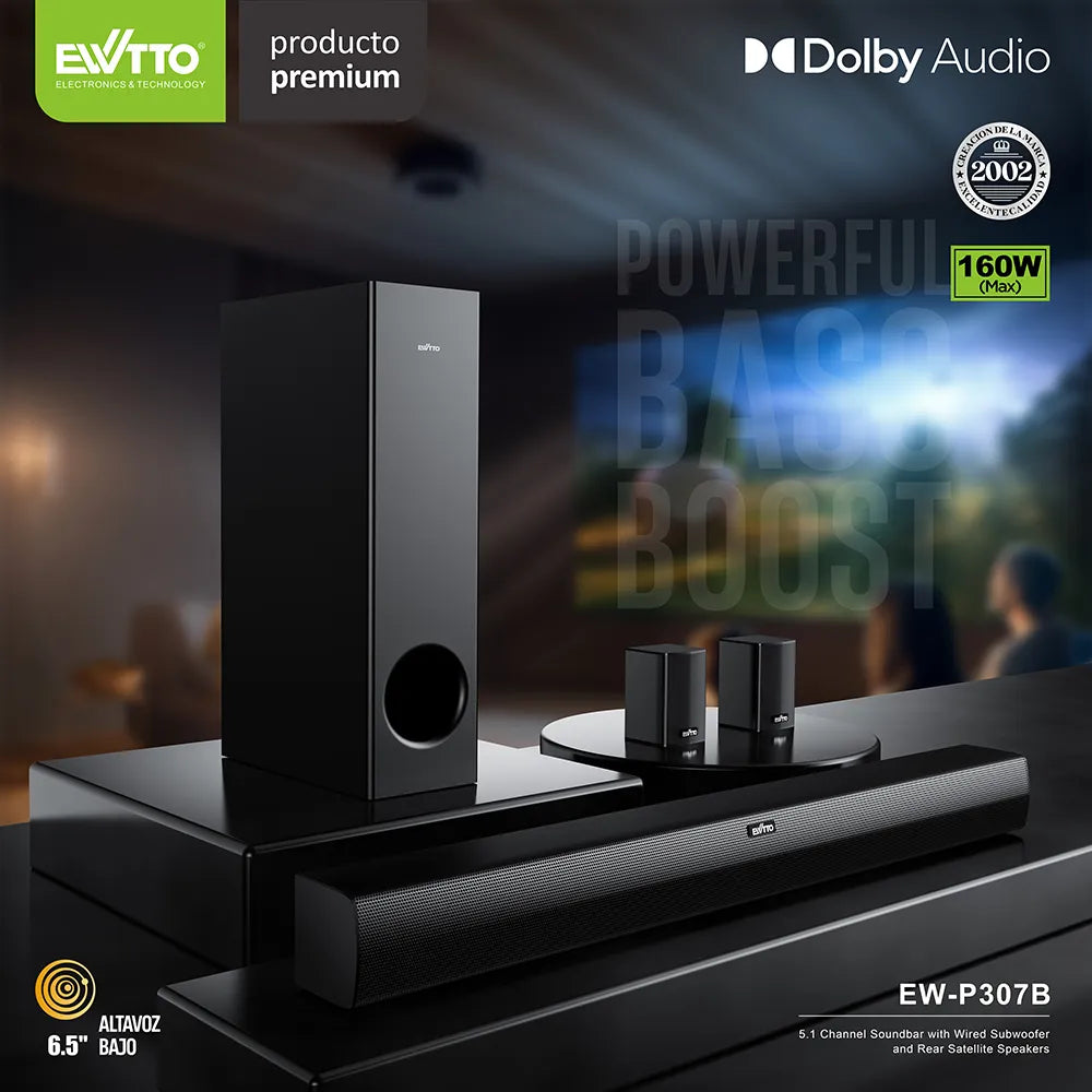 Barra de Sonido con Woofer Ewtto P307