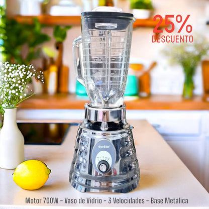 Licuadora Profesional  700W de Vidrio, 6 Cuchillas, Ewtto EW-Y322