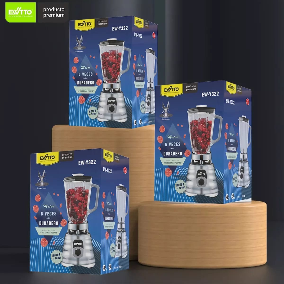 Licuadora Profesional  700W de Vidrio, 6 Cuchillas, Ewtto EW-Y322