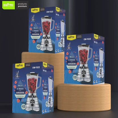 Licuadora Profesional  700W de Vidrio, 6 Cuchillas, Ewtto EW-Y322