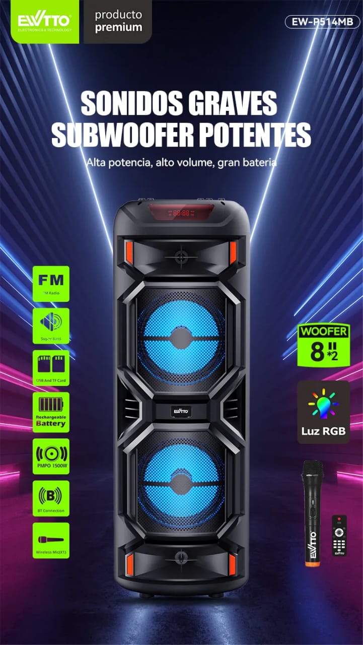 Torre de Sonido P514 Potente Sistema de Audio con Bluetooth + Micrófono