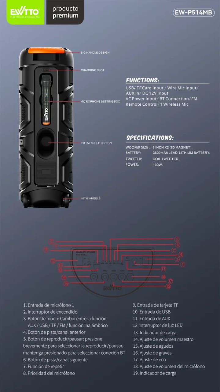 Torre de Sonido P514 Potente Sistema de Audio con Bluetooth + Micrófono