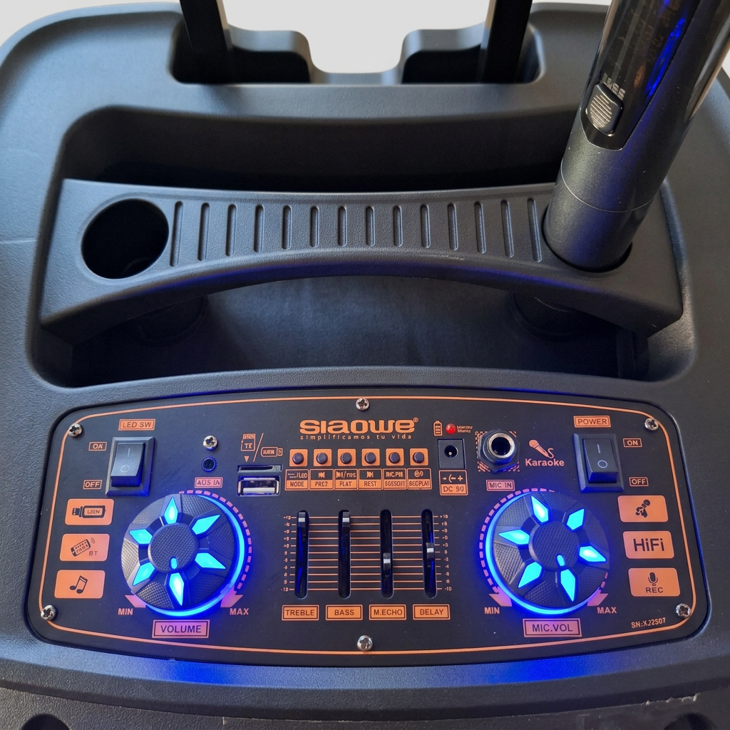 Detalle del panel de controles de la bocina Siaowe