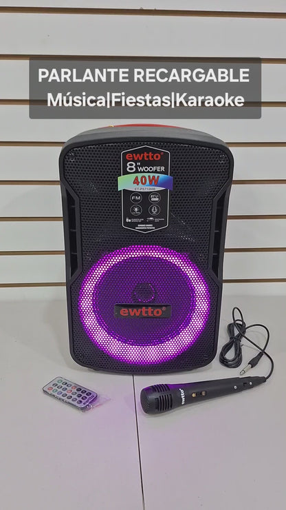 Bocina Recargable 8" con Micrófono y Luces RGB Ewtto P5710