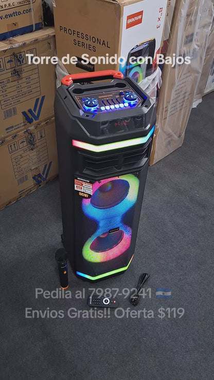 Torre de Sonido con Subwoofer + Micrófono Inalámbrico | Siaowe SE-0512