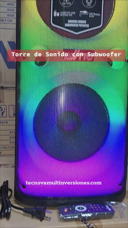 Torre de Sonido Ewtto EW-P516MB con Woofer Doble 10” y Luces RGB