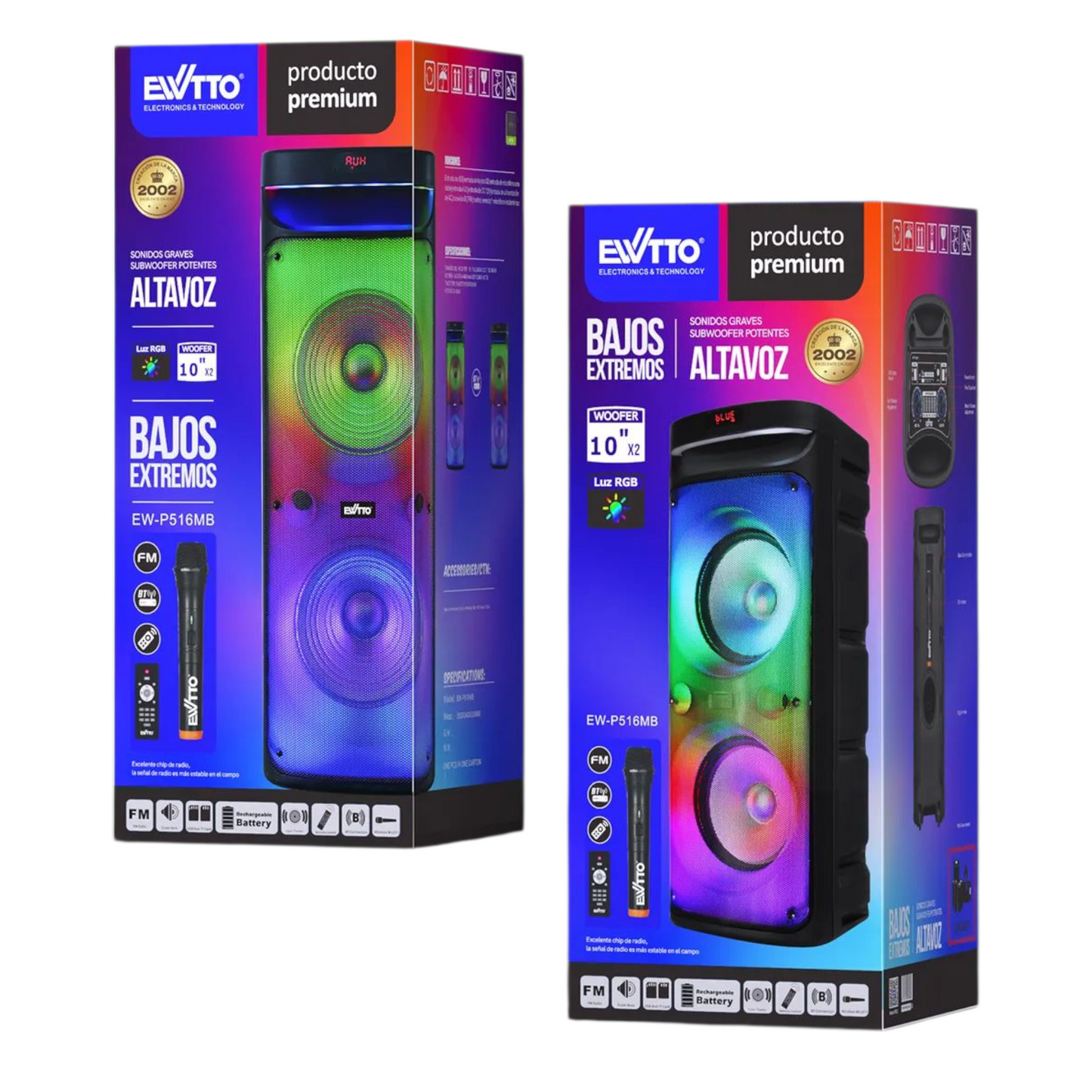 Torre de Sonido Ewtto EW-P516MB con Woofer Doble 10” y Luces RGB