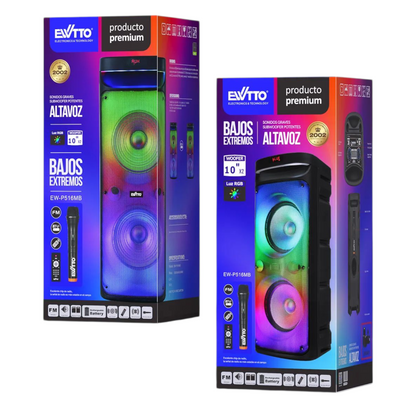 Torre de Sonido Ewtto EW-P516MB con Woofer Doble 10” y Luces RGB