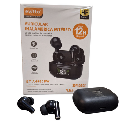 Auriculares Inalámbricos EWTTO ET-A4990BW con Pantalla LED y Bluetooth 5.3 – Sonido de Alta Fidelidad