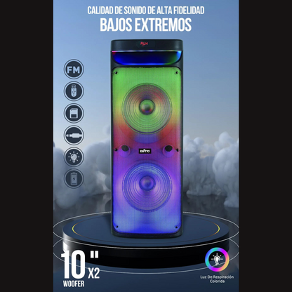 Torre de Sonido Ewtto EW-P516MB con Woofer Doble 10” y Luces RGB