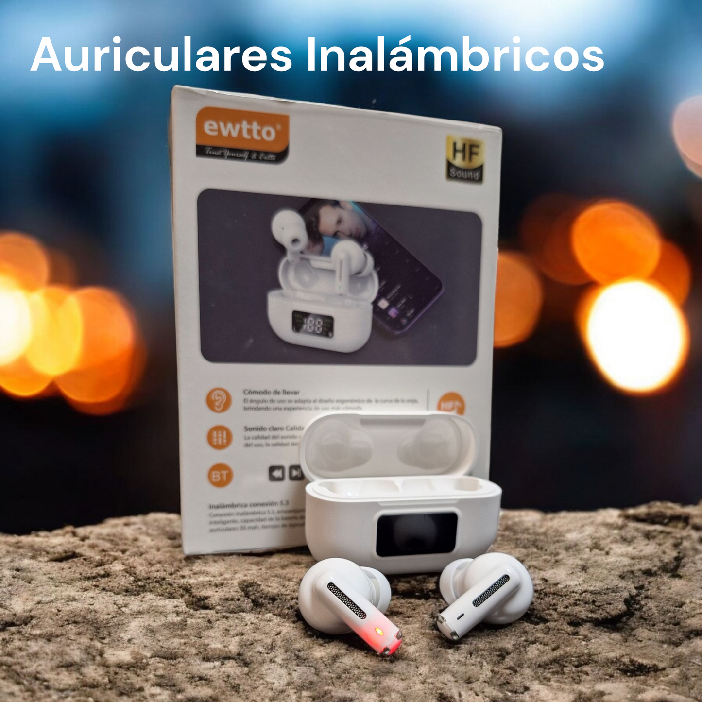 Auriculares Inalámbricos EWTTO ET-A4990BW con Pantalla LED y Bluetooth 5.3 – Sonido de Alta Fidelidad