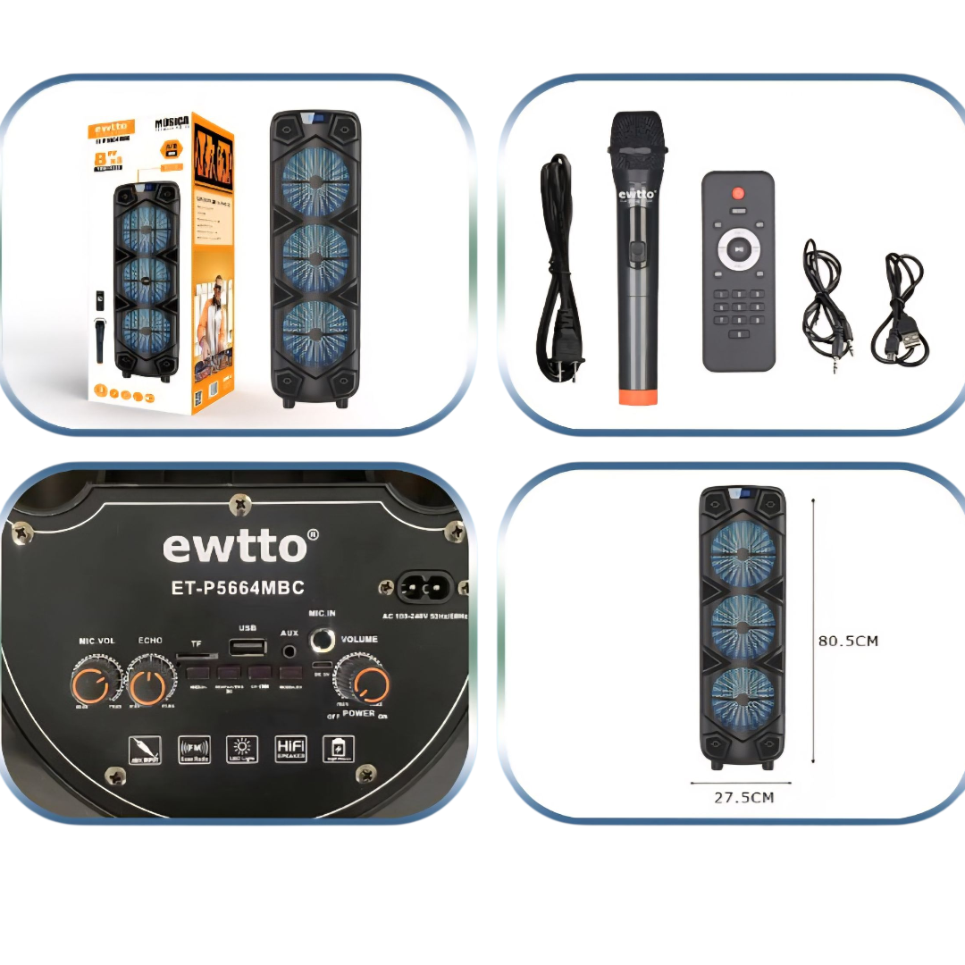 Torre de Sonido Portátil Ewtto ET-P5664MBC con Bluetooth, Luces RGB y Micrófono