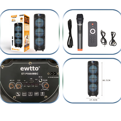 Torre de Sonido Portátil Ewtto ET-P5664MBC con Bluetooth, Luces RGB y Micrófono
