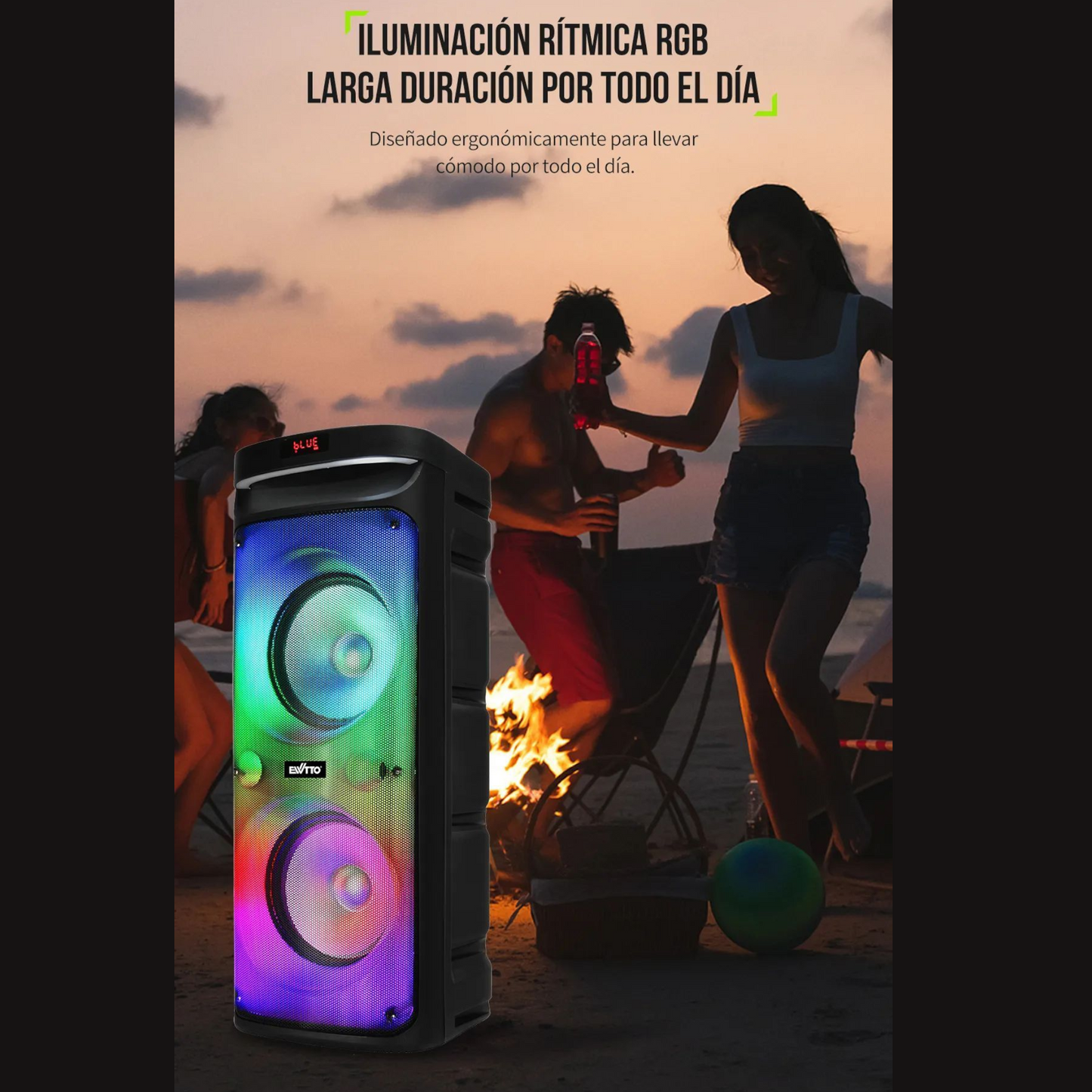 Torre de Sonido Ewtto EW-P516MB con Woofer Doble 10” y Luces RGB