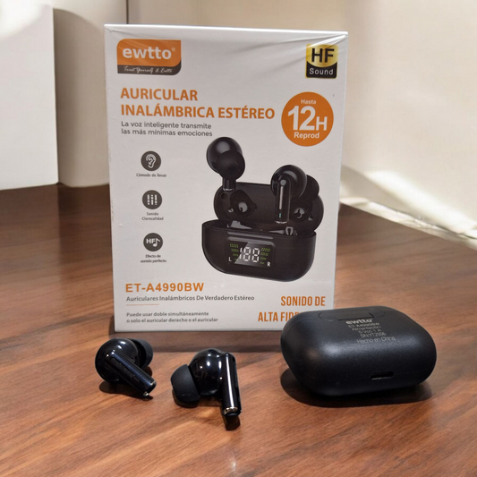 Auriculares Inalámbricos EWTTO ET-A4990BW con Pantalla LED y Bluetooth 5.3 – Sonido de Alta Fidelidad